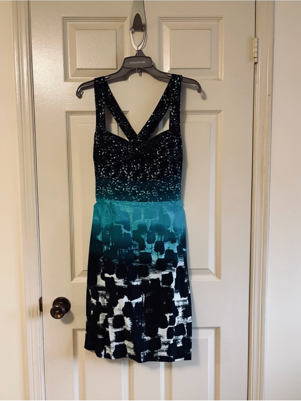 Calvin Klein Black and Teal Ombre Printed Midi Dress | Sz 6